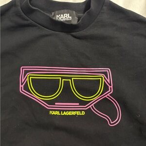 Karl Lagerfeld Black Tee sweater Pink and Yellow Graphic